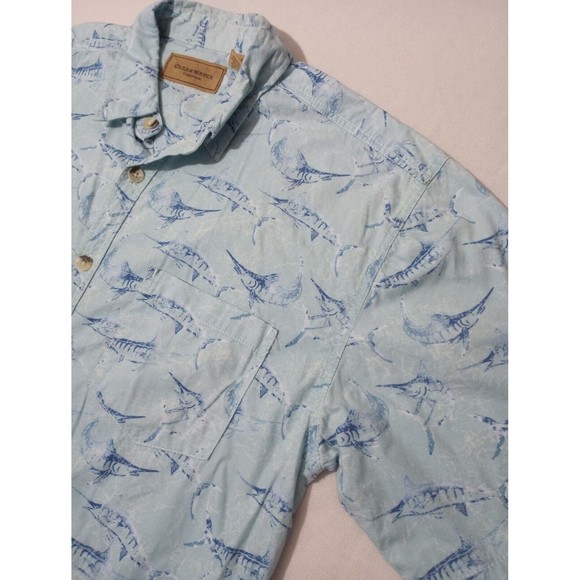 Clearwater Outfitters Men's Large Shirt Light Blue Swordfish Button Up Fishing - Picture 2 of 7